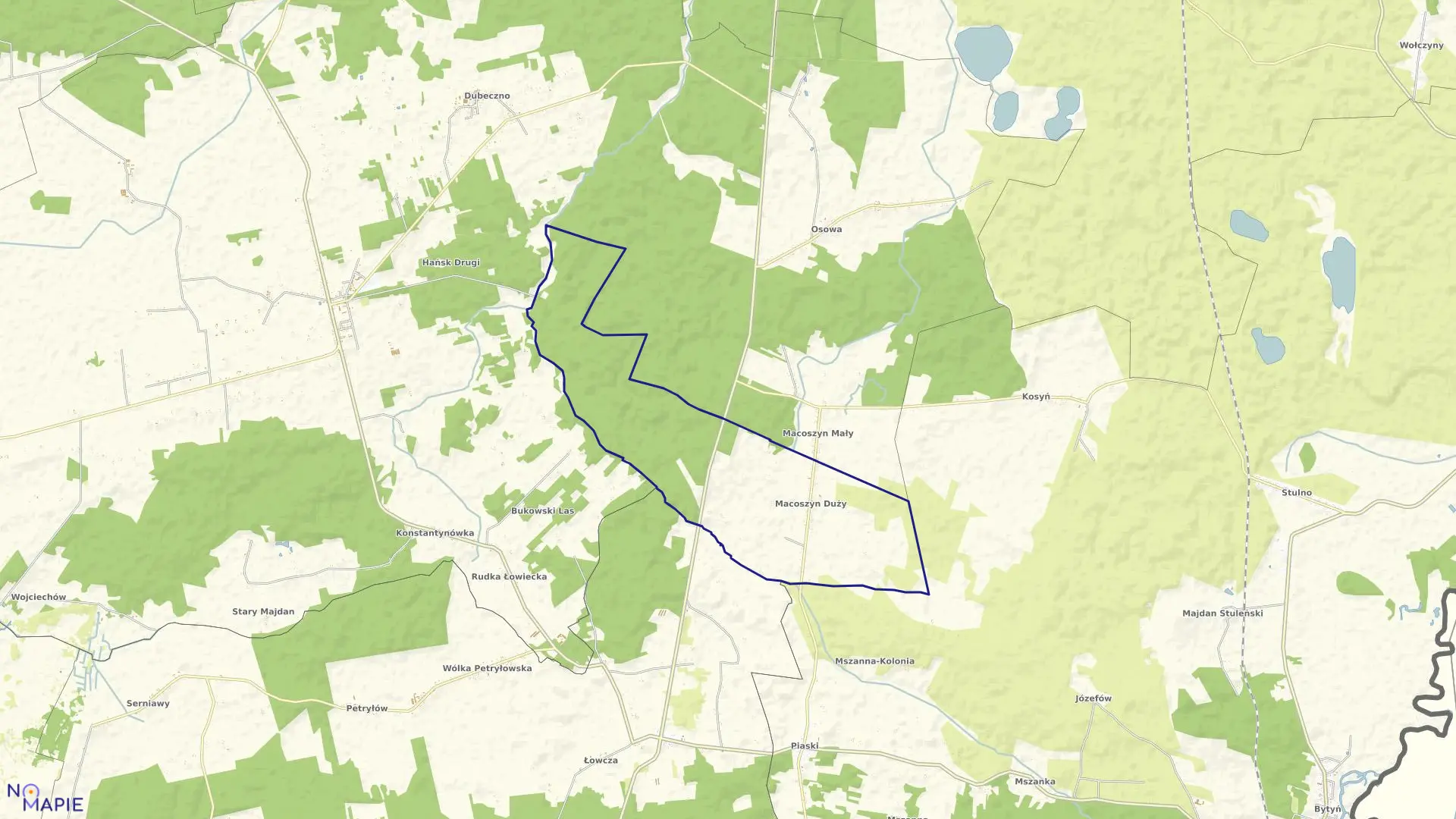 Mapa obrębu MACOSZYN DUŻY w gminie Wola Uhruska